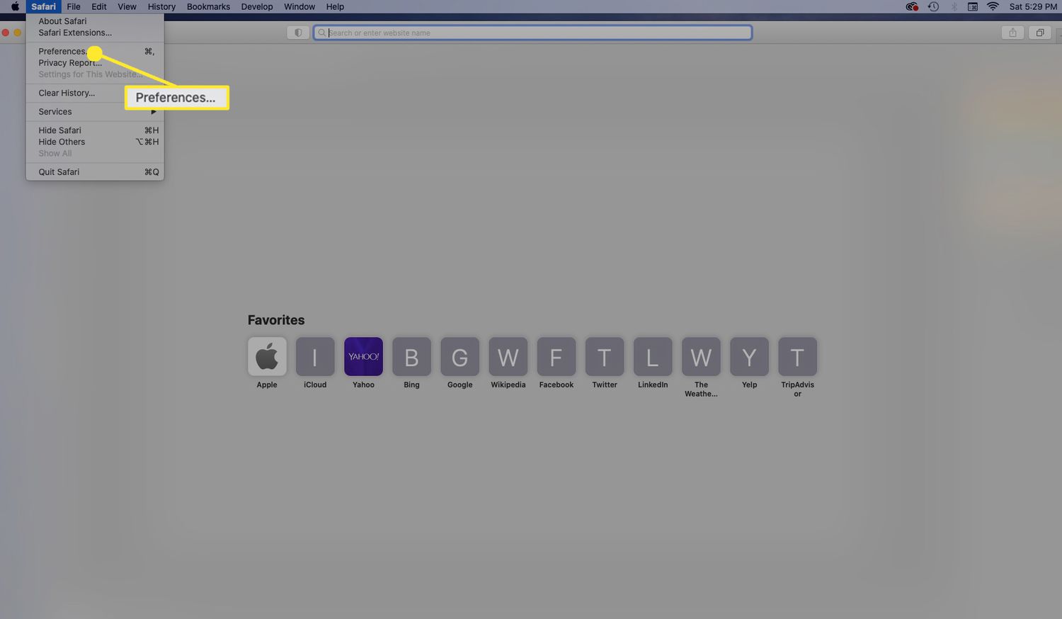 From Safari's menu bar, select Safari > Preferences.