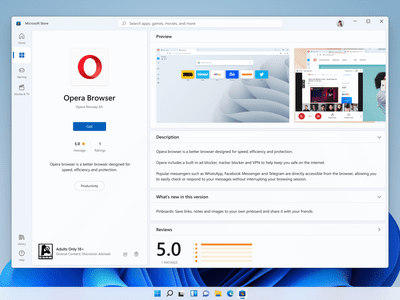 Opera browser available in the Microsoft Store