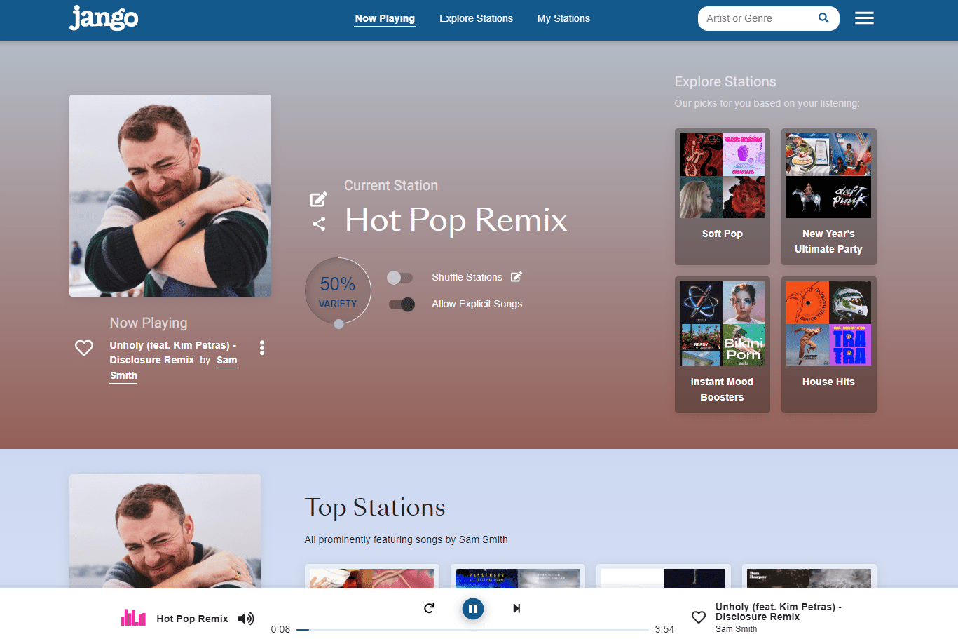 Hot Pop Remix station on Jango