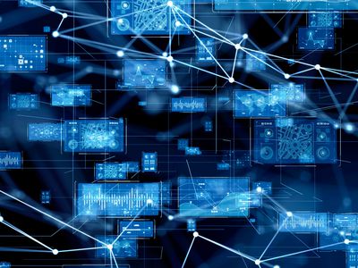 Illustration of screens, charts, and graphs connected as data