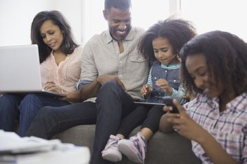 Family using devices