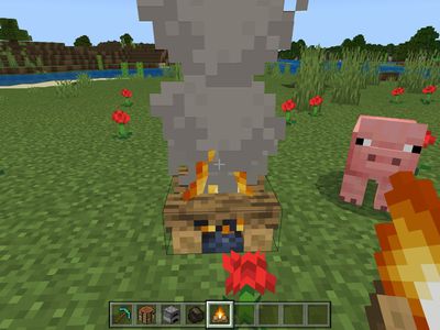 A campfire in Minecraft