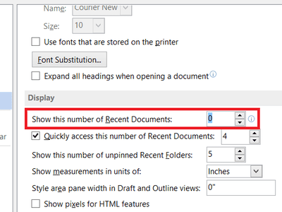 Microsoft 2016 Recently Used Documents Screenshot