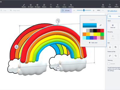 A 3D rainbow being colored in Paint 3D