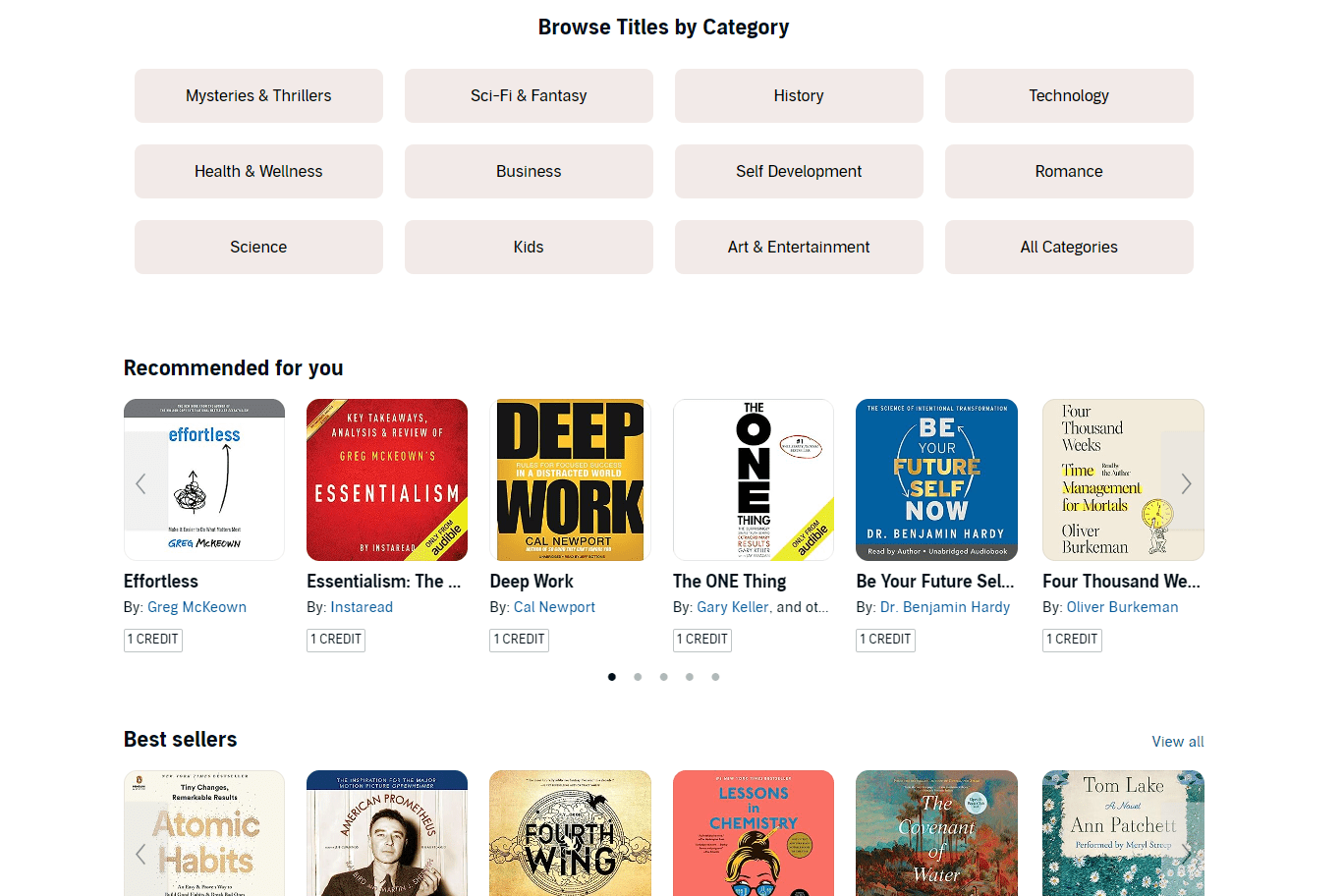 Audible categories and recommended books