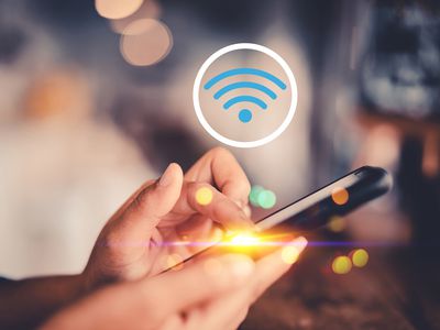 A woman's hand touching a smartphone with a 3D rendering of a mobile hotspot Wi-Fi symbol above it.