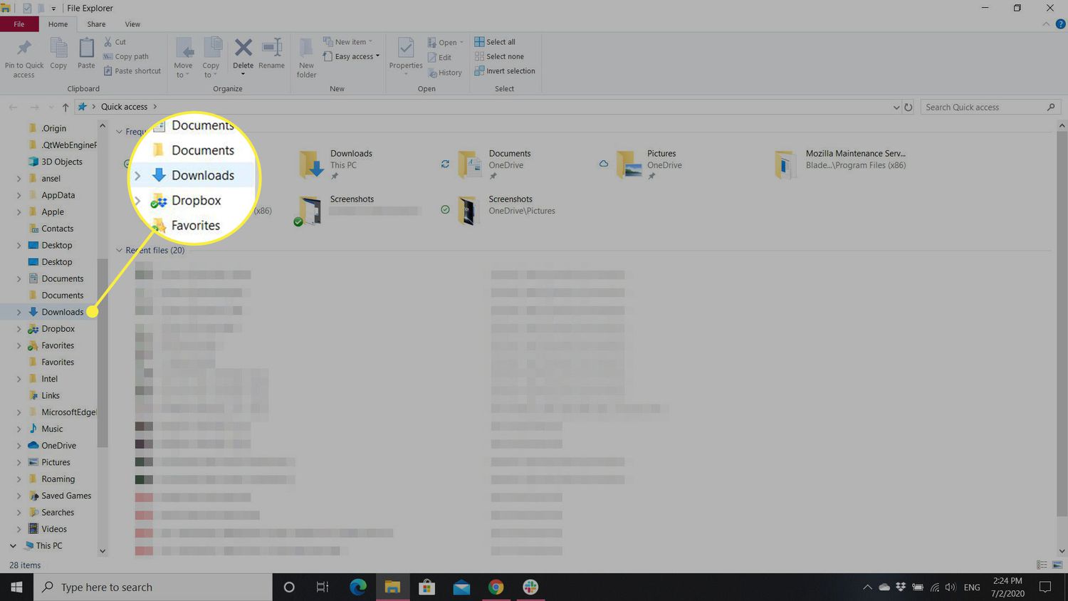 The Downloads folder in Windows