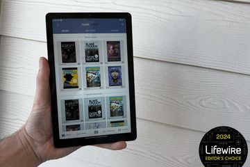 The Nook 9-inch Lenovo tablet in a hand