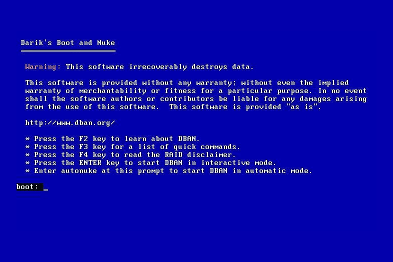 DBAN, Darik&#39;s Boot and Nuke