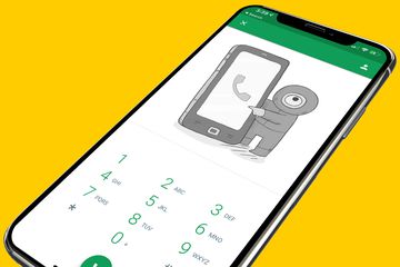 Hangouts on iPhone X screen on a yellow background depicting usage of the free calling app