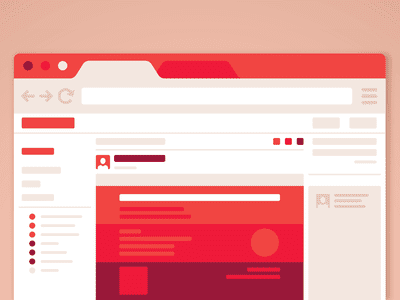 Illustration of a red and white web browser on a light brown background