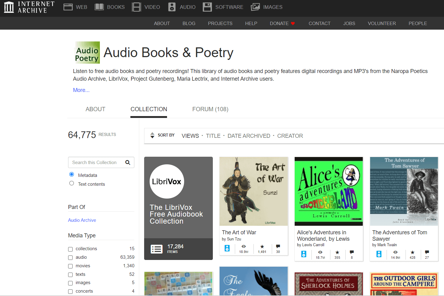 Archive.org Audio Book and Poetry website