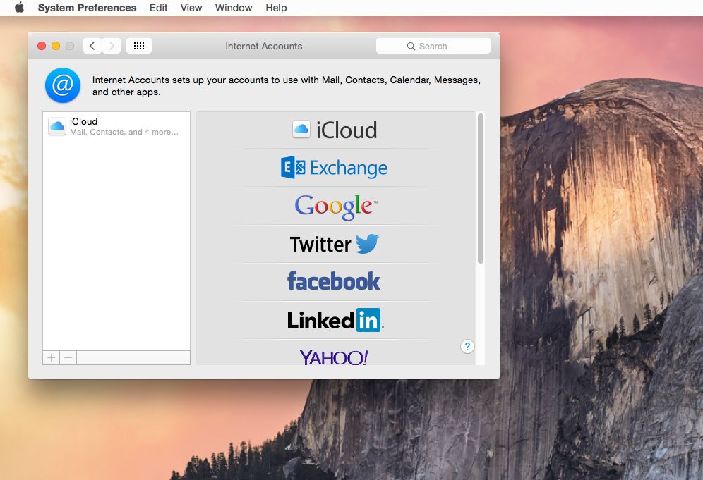 Internet Accounts preferences in macOS