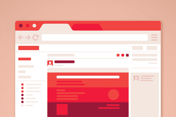 Illustration of a red and white web browser on a light brown background