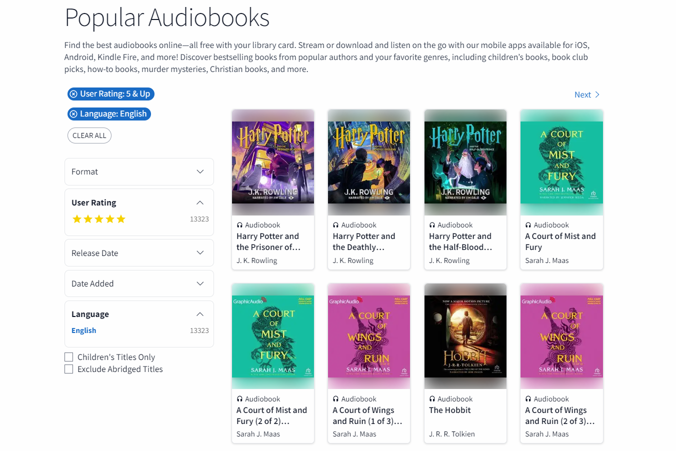 hoopla's popular English audiobooks