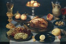 Still Life, fruit and other food, Peter Binoit (1590-1632 ca), painting on panel