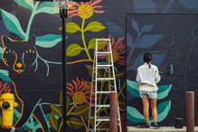 Mural artist at work