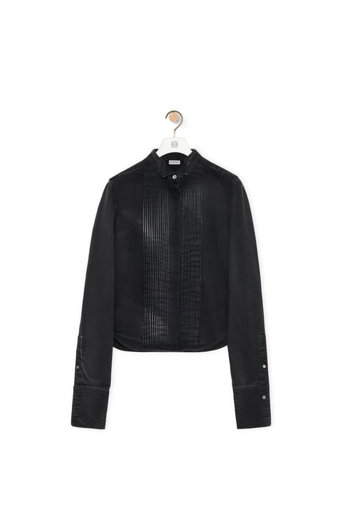 LOEWE Camicia plissettata in denim Nero Lavato plp_rd