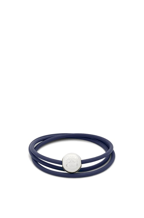 LOEWE Bracciale Pebble in pelle di vitello e ottone Blu Abisso plp_rd