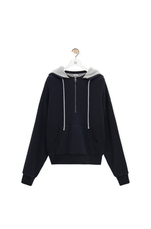 LOEWE Felpa con cappuccio e zip in cotone e cashmere Blu Navy/Grigio plp_rd