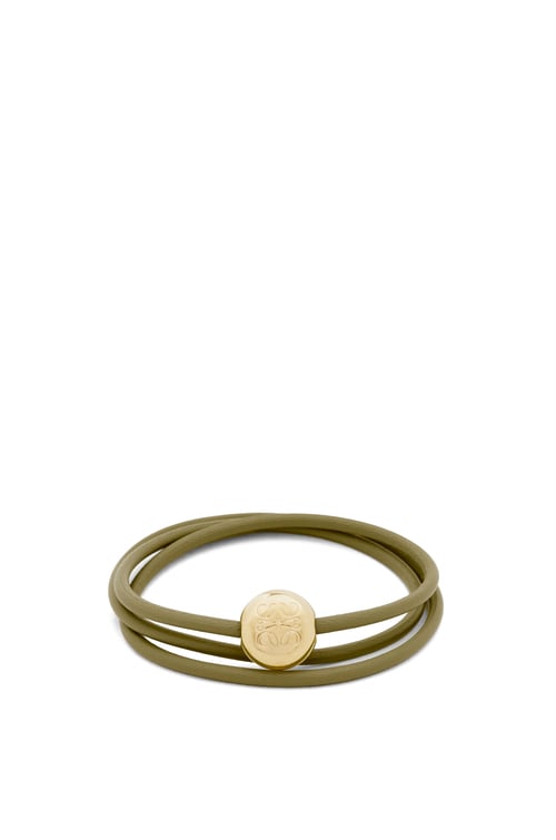 LOEWE Bracciale Pebble in pelle di vitello e ottone Oliva plp_rd