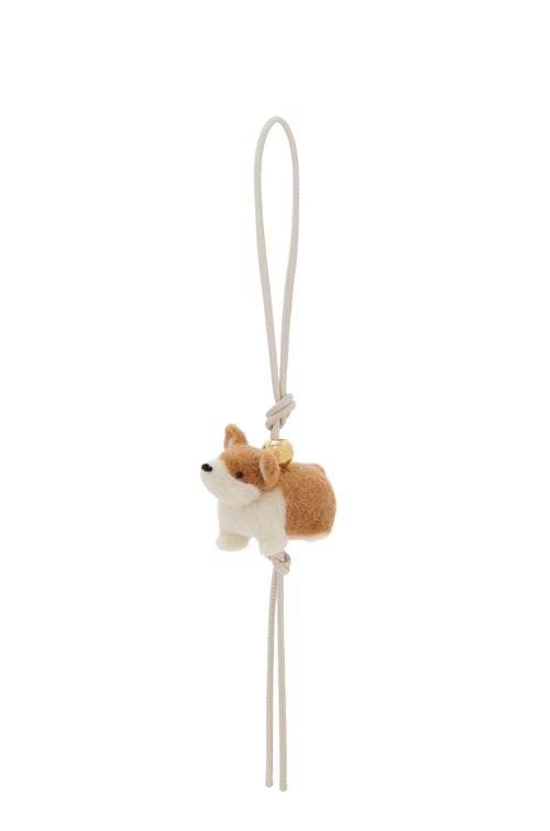 LOEWE Ciondolo Corgi in feltro e pelle di vitello Bianco Tenue/Arancione plp_rd