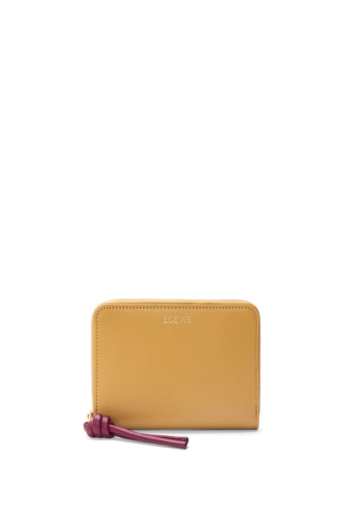 LOEWE Knot compact zip around wallet in shiny nappa calfskin Sahara/Crimson plp_rd