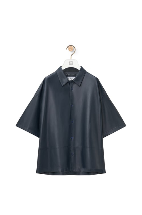 LOEWE Camicia a maniche corte in nappa di agnello Blu Navy Scuro plp_rd