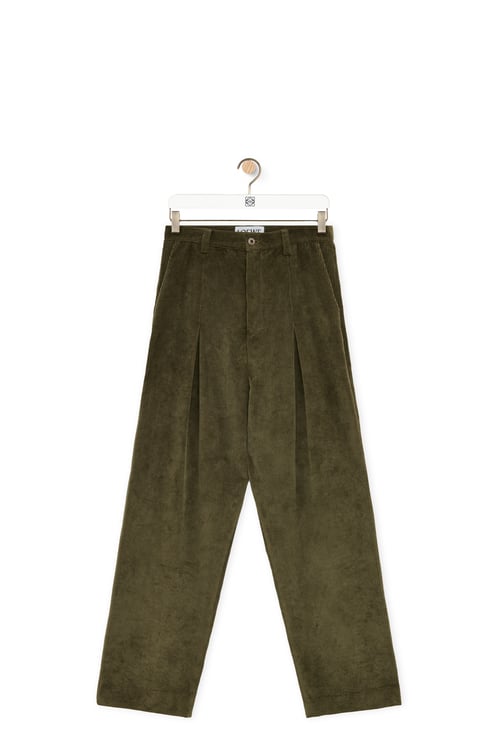 LOEWE Pantaloni a cavallo basso in cotone e cashmere Verde Kaki plp_rd