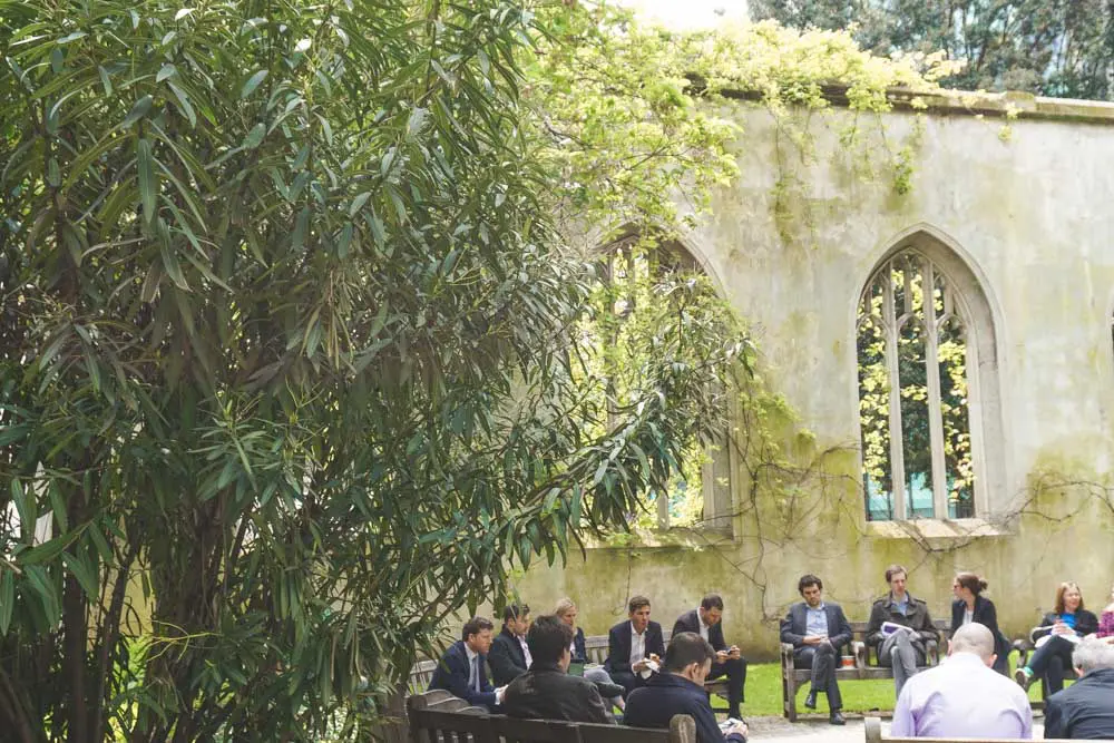 Diners sitting at the church garden