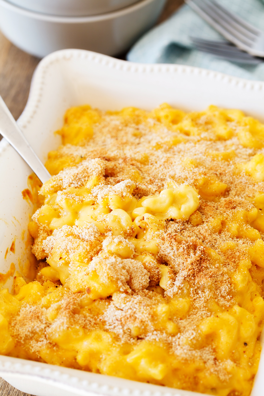 Bread crumbs on Macaroni and Cheese