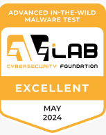 AVLab awarded Malwarebytes an Excellent rating for May 2024. Yellow, white and Black award badge.