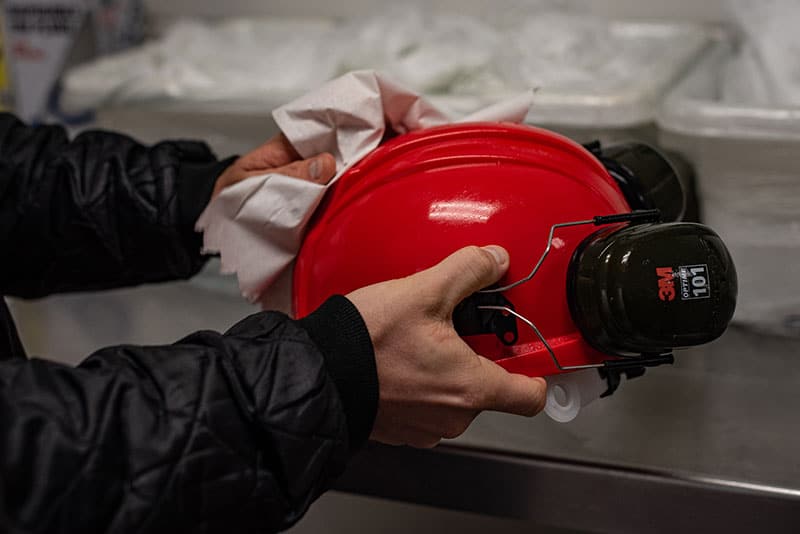 Sanitizing a helmet