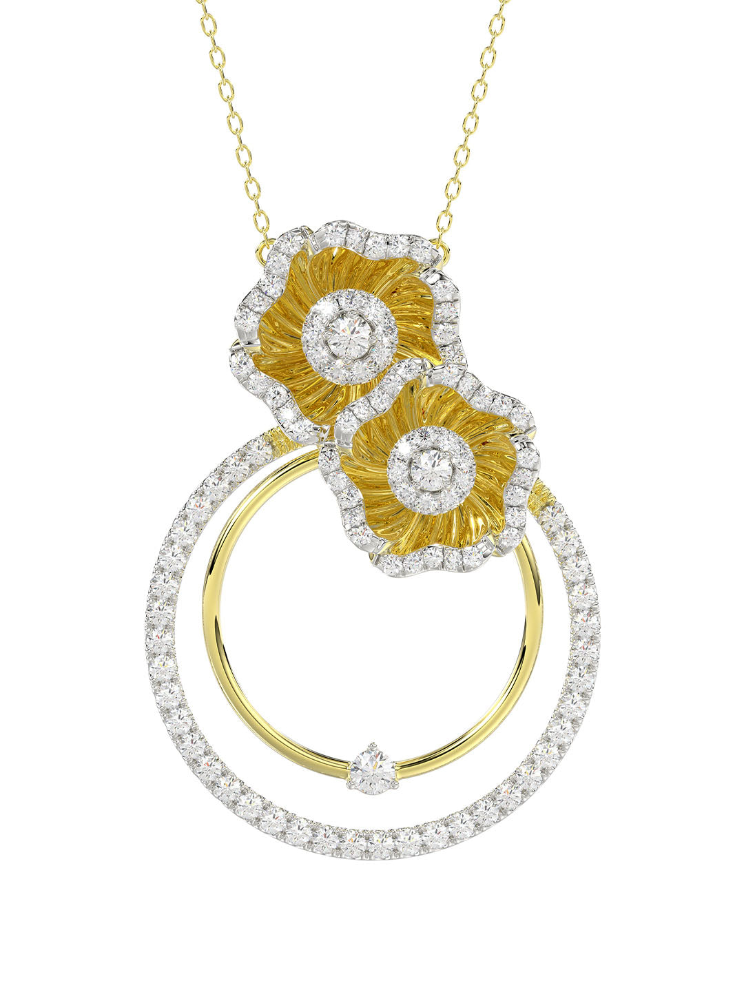 Halo Flower Yellow Gold Pendant Necklace | Marchesa