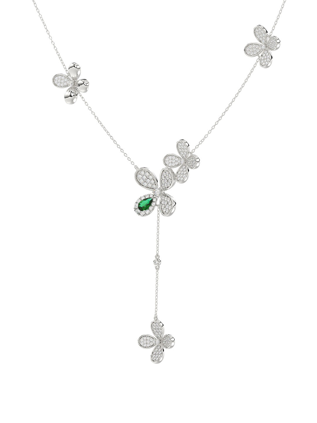 Floral White Gold Y Necklace | Marchesa