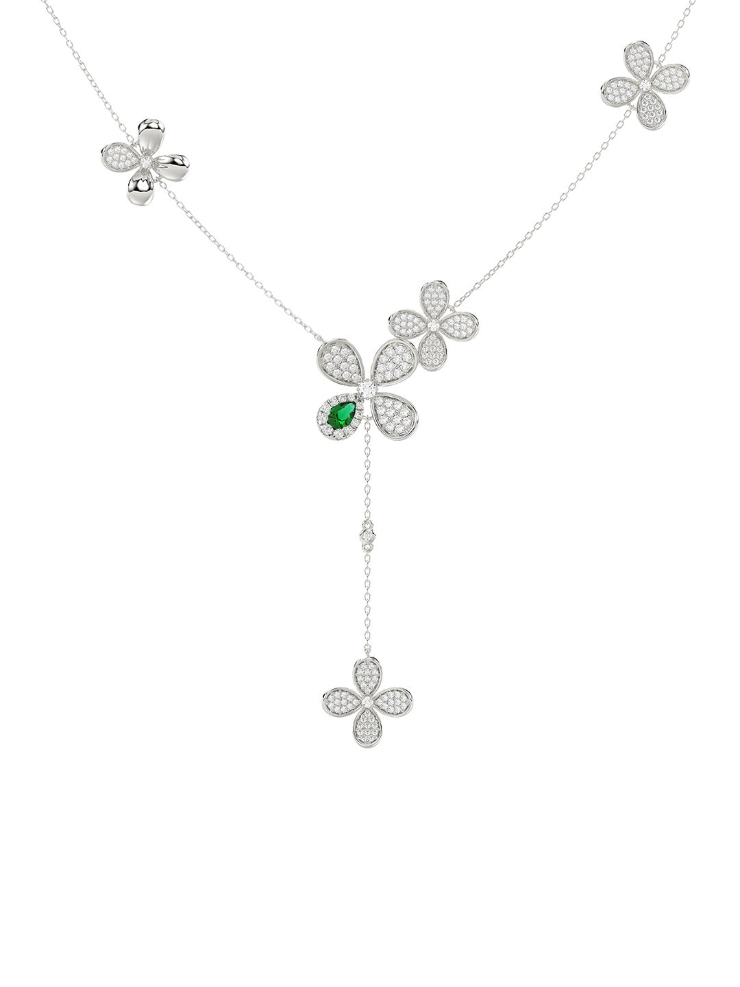 Floral White Gold Y Necklace | Marchesa