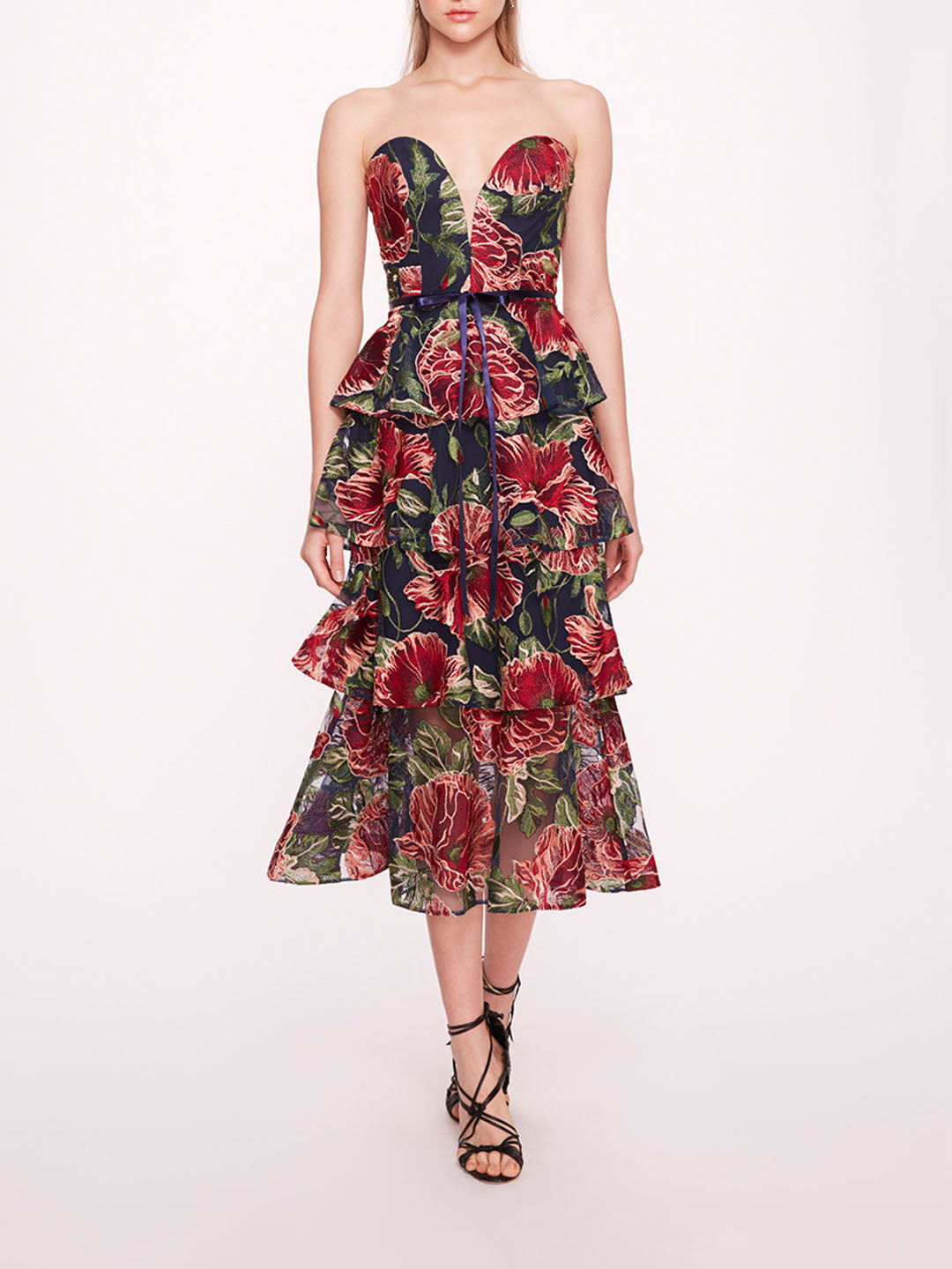 Embroidered Plunging Midi Dress | Marchesa