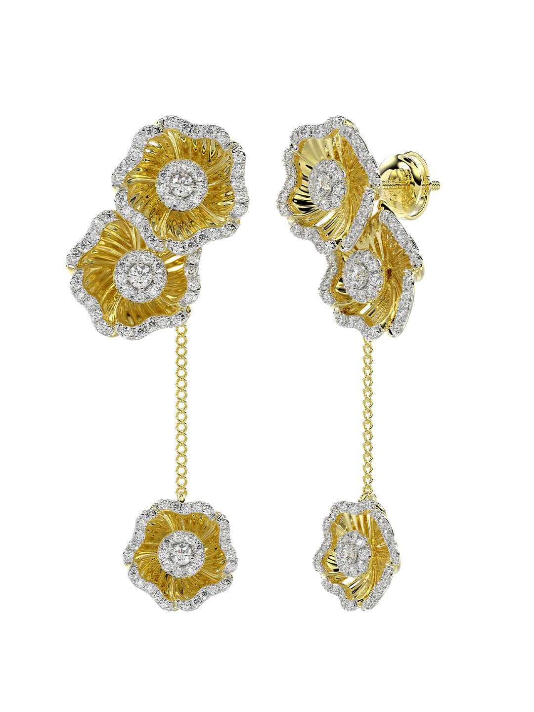 Halo Flower Yellow Gold Drop Earrings | Marchesa