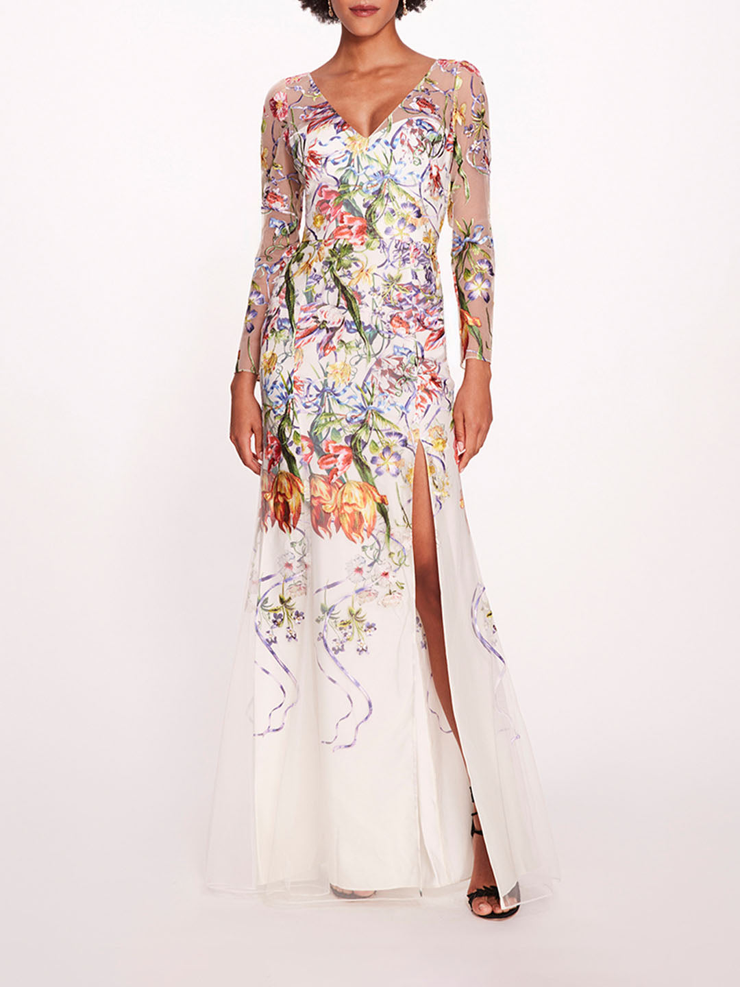 Ribbons Long Sleeve Gown | Marchesa