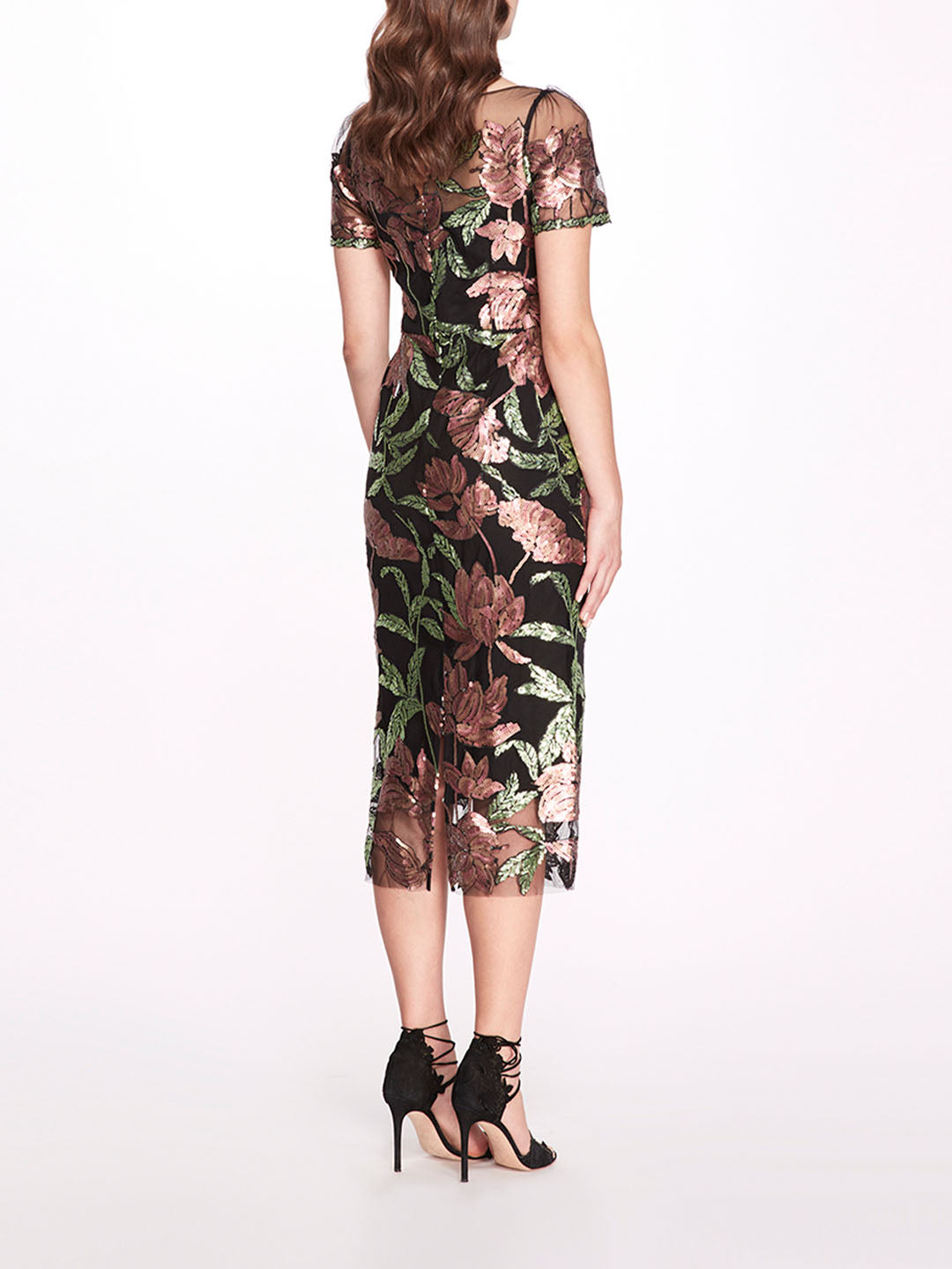 Lotus Sequin Cap-Sleeved Pencil Dress | Marchesa