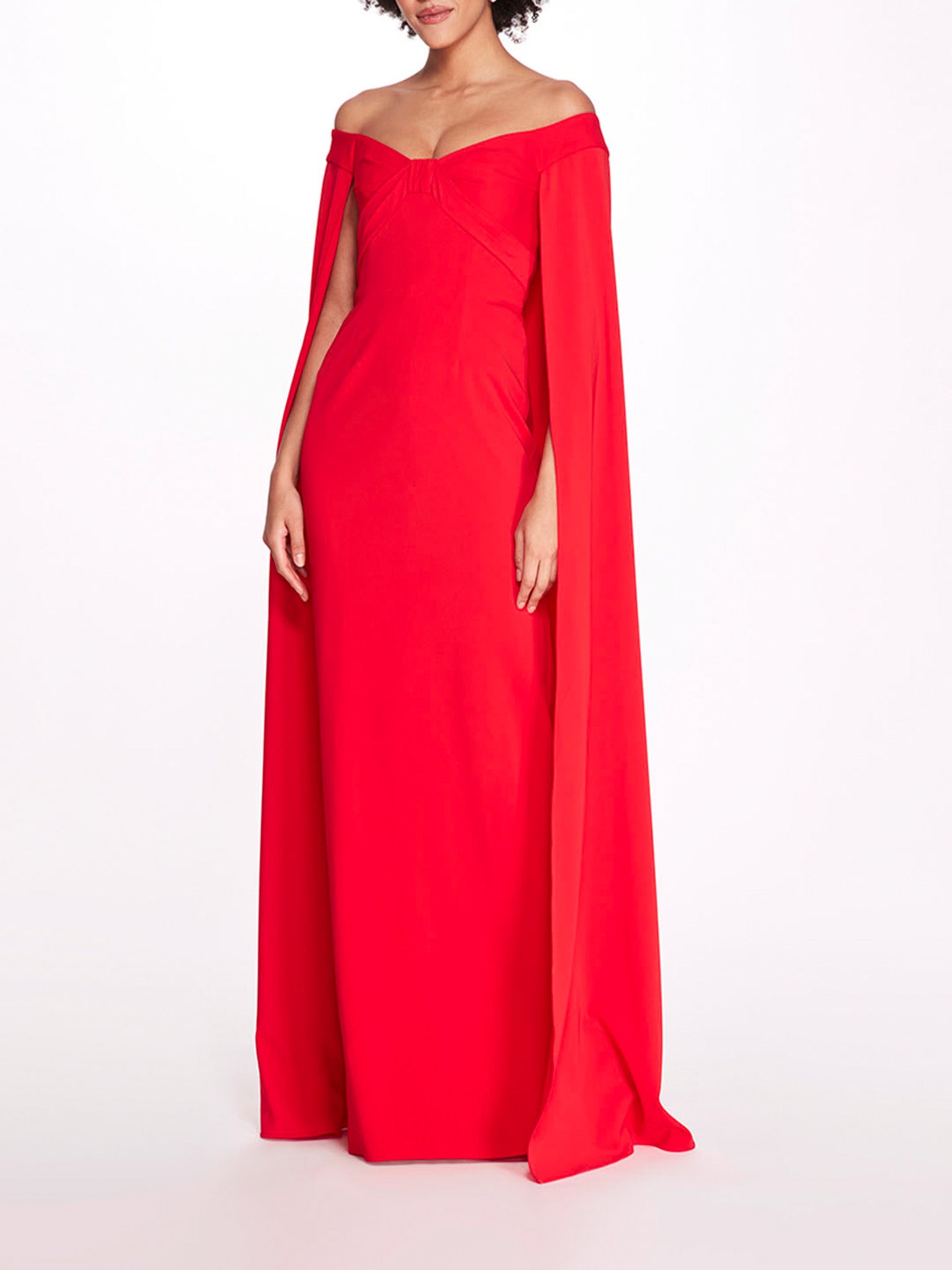 Off Shoulder Caped Column Gown | Marchesa