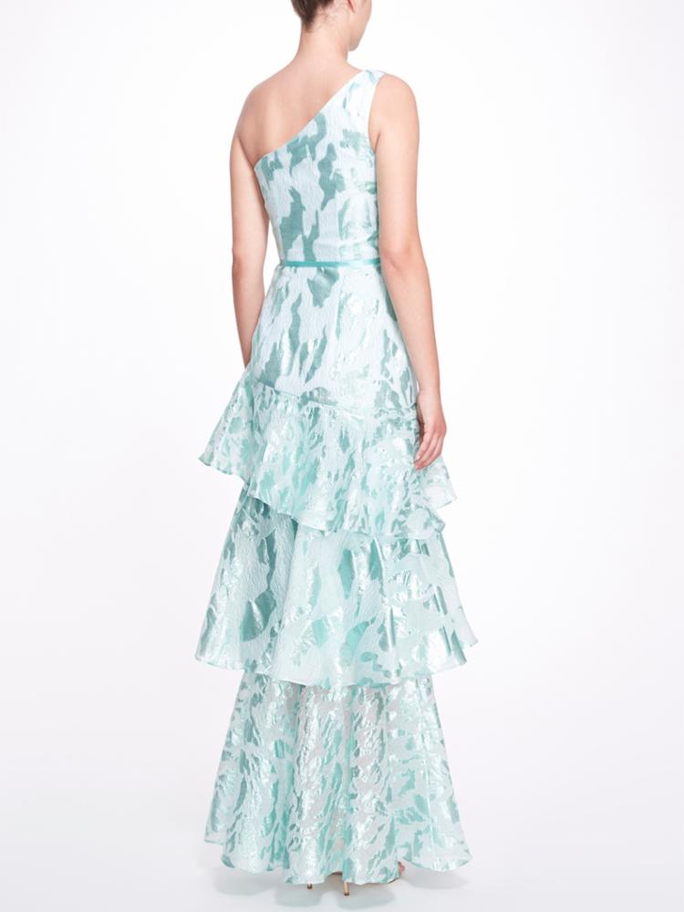 One Shoulder Asymmetrical Draped Gown Marchesa