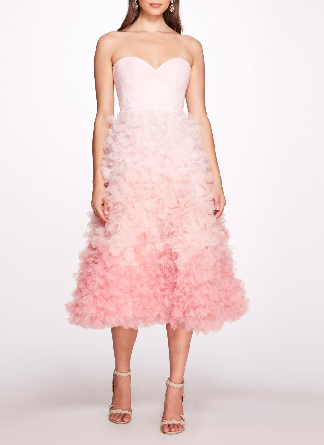 Ombré Textured Tulle Tea-Length Gown | Marchesa