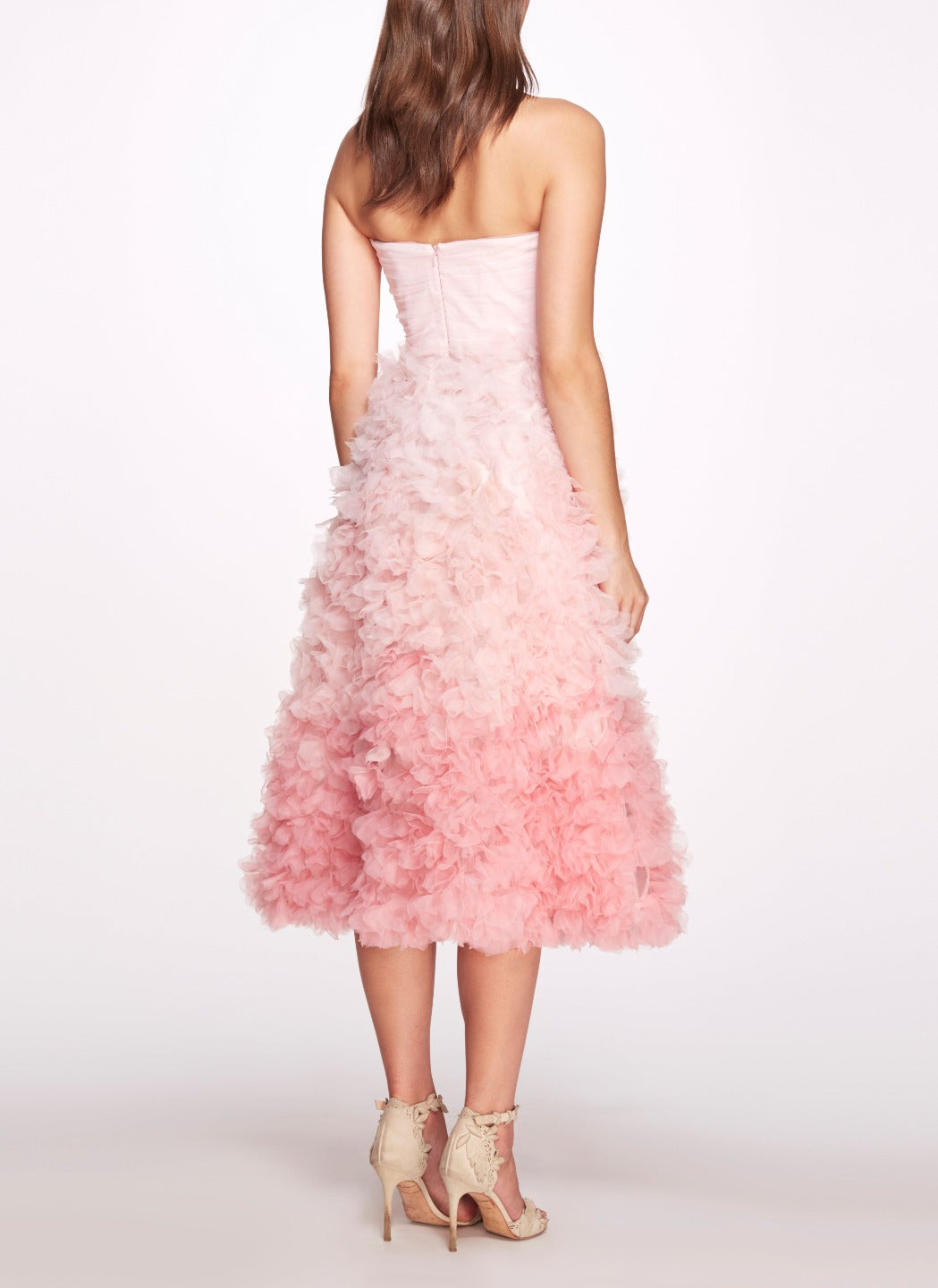 Ombré Textured Tulle Tea-Length Gown | Marchesa