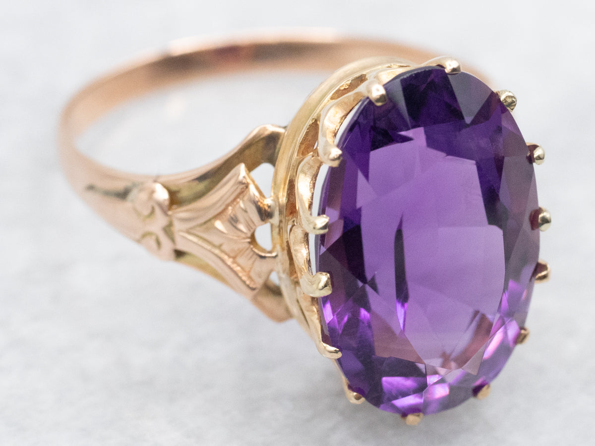 Antique Gold Amethyst Solitaire Ring