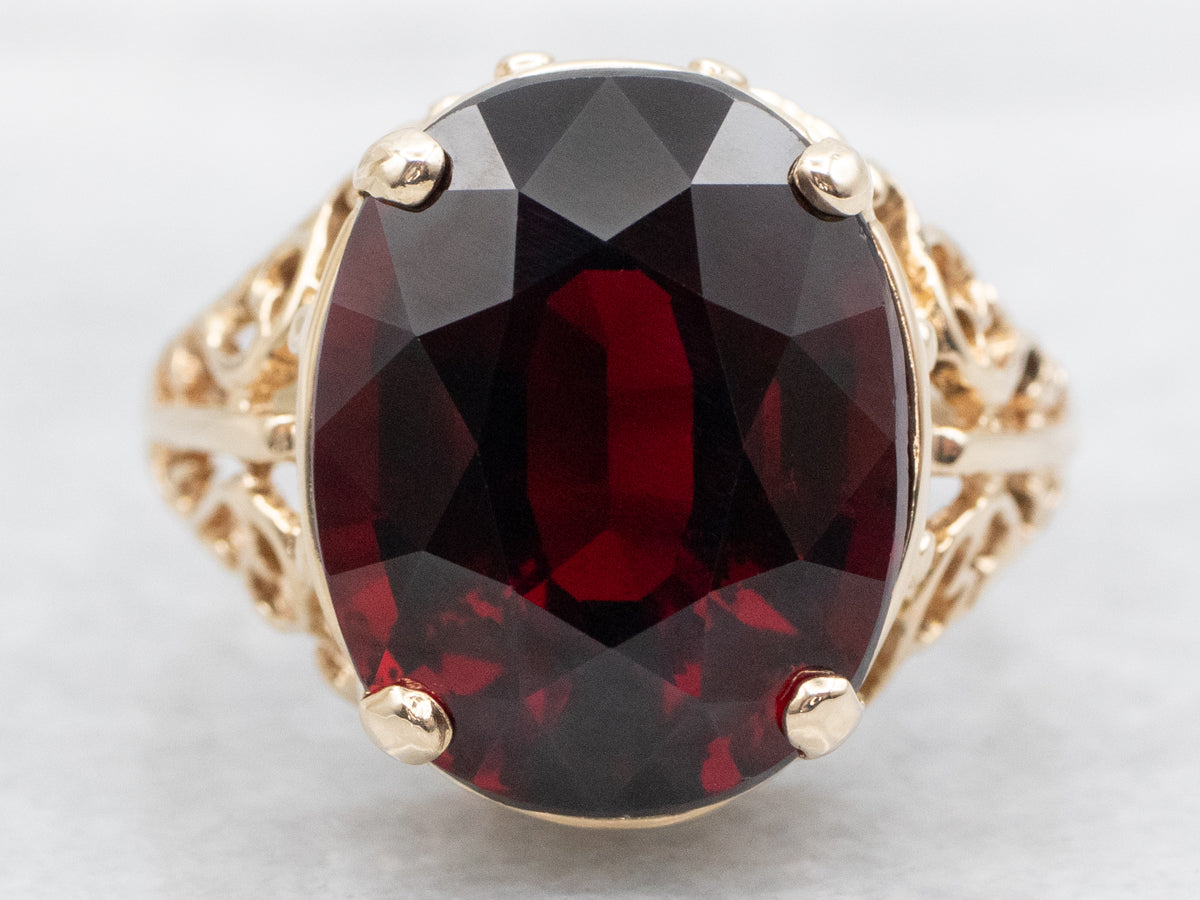 Garnet and Gold Filigree Cocktail Ring