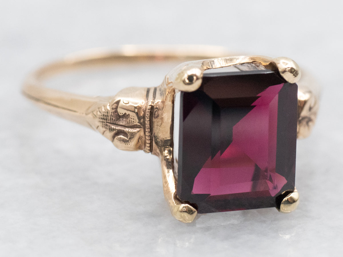 Antique Rhodolite Garnet Solitaire Ring