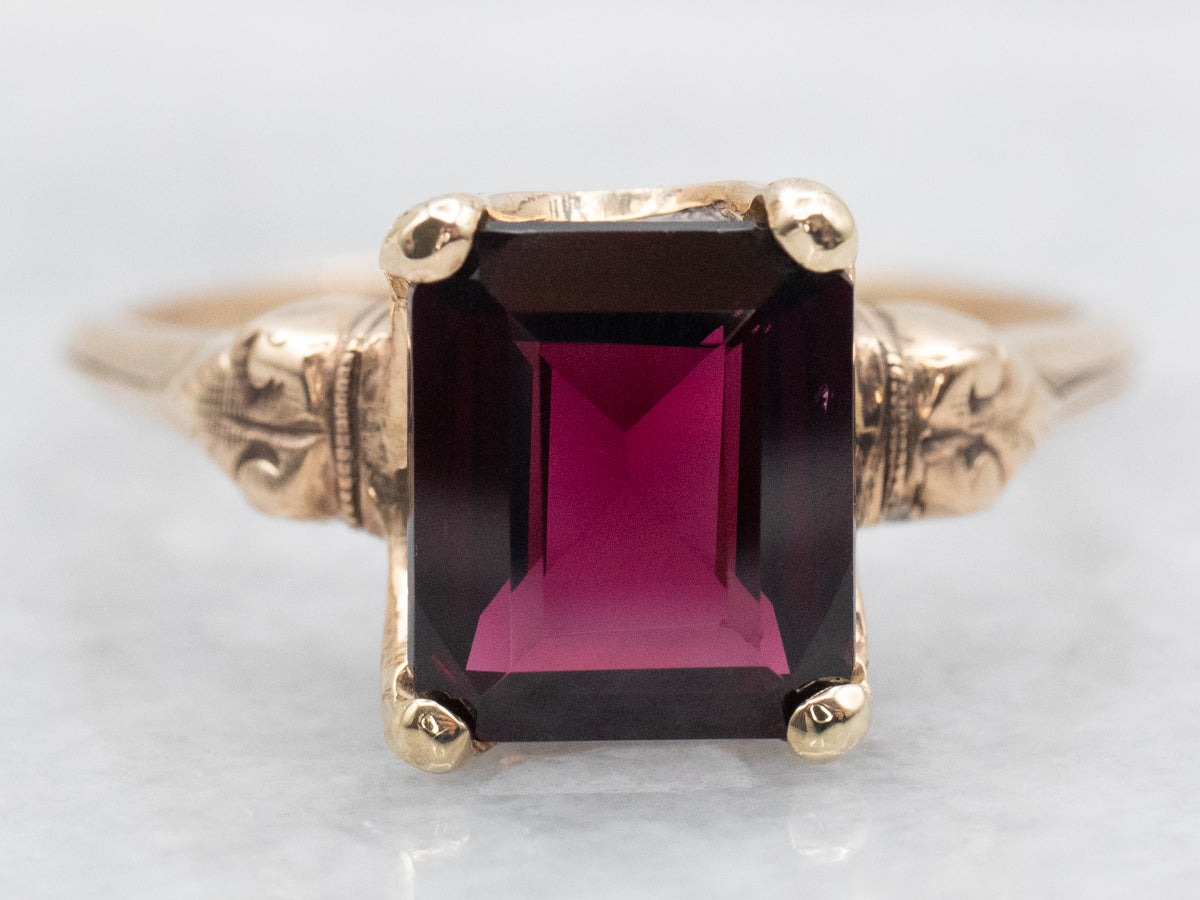 Antique Rhodolite Garnet Solitaire Ring