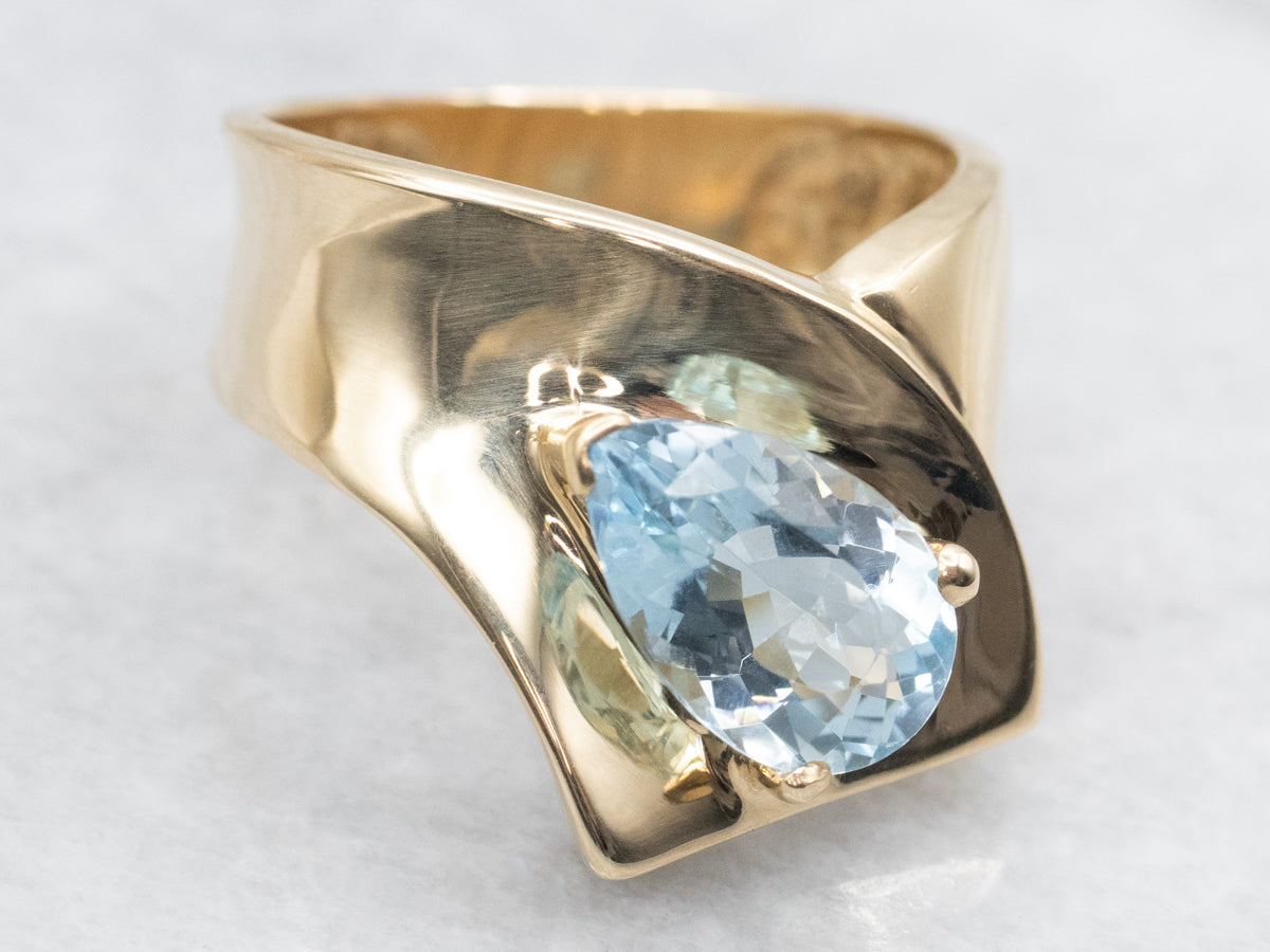 Modernist Aquamarine Gold Statement Ring