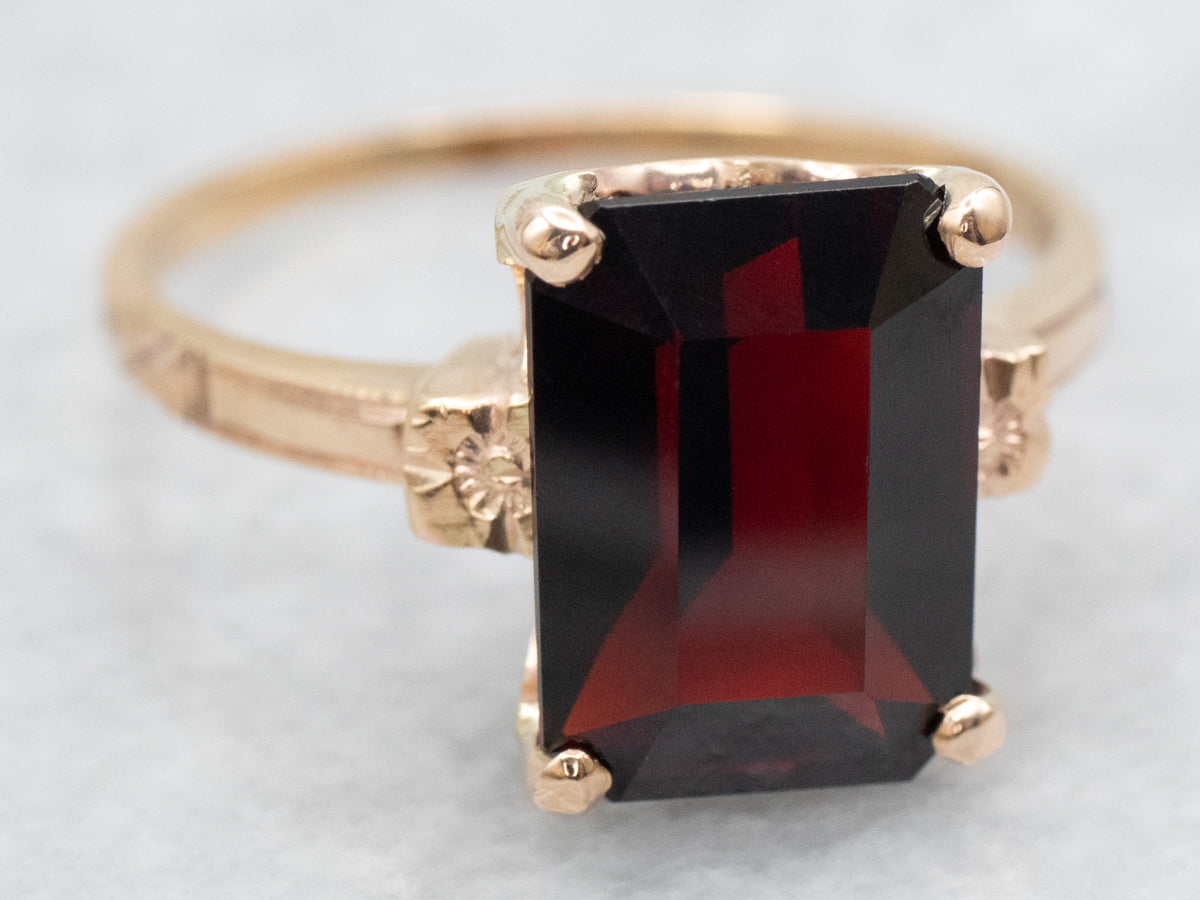 Mid-Century Garnet Solitaire Ring